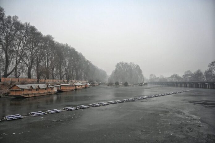 Cold winter morning in Srinagar with frost-covered ground